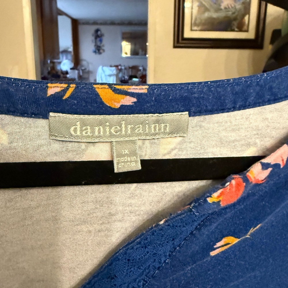 Daniel Rainn Blue Top with Floral Design